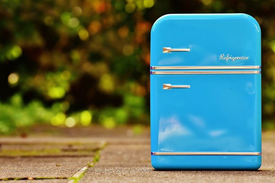 Tin Can Cookie Jar Box Refrigerator Blue Storage
